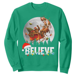 Funny Bigfoot Christmas Sweatshirt Believe Santa Sasquatch Xmas Reindeer Sleigh TS11 Irish Green Print Your Wear