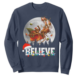 Funny Bigfoot Christmas Sweatshirt Believe Santa Sasquatch Xmas Reindeer Sleigh TS11 Navy Print Your Wear