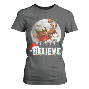 Funny Bigfoot Christmas T Shirt For Women Believe Santa Sasquatch Xmas Reindeer Sleigh TS11 Dark Heather Print Your Wear