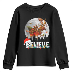 Funny Bigfoot Christmas Youth Sweatshirt Believe Santa Sasquatch Xmas Reindeer Sleigh TS11 Black Print Your Wear