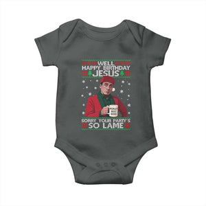 Funny Christmas Office Movie Baby Onesie Well Happy Birthday Jesus Sorry Your Party Is So Lame TS11 Dark Heather Print Your Wear