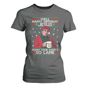 Funny Christmas The Office Movie T Shirt For Women Well Happy Birthday Jesus Sorry Your Party Is So Lame TS11 Dark Heather Print Your Wear