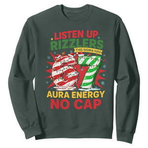 Funny Christmas 67 Meme Sweatshirt Listen Up Rizzlers This Sigma Has 67 Aura Energy No Cap TS11 Dark Forest Green Print Your Wear