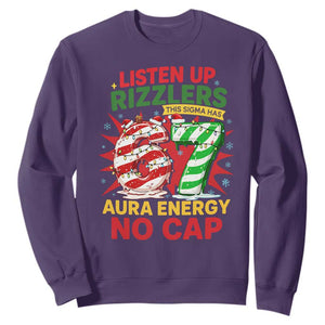 Funny Christmas 67 Meme Sweatshirt Listen Up Rizzlers This Sigma Has 67 Aura Energy No Cap TS11 Purple Print Your Wear
