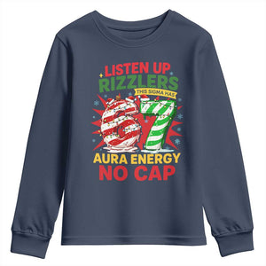 Funny Christmas 67 Meme Youth Sweatshirt Listen Up Rizzlers This Sigma Has 67 Aura Energy No Cap TS11 Navy Print Your Wear
