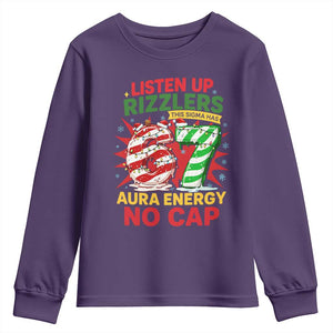 Funny Christmas 67 Meme Youth Sweatshirt Listen Up Rizzlers This Sigma Has 67 Aura Energy No Cap TS11 Purple Print Your Wear