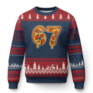 Funny 67 Pizza Lover Ugly Christmas Sweater Six Seven Gen Alpha Slang TS11 Navy Red Print Your Wear