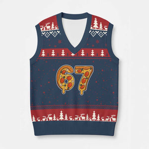 Funny 67 Pizza Lover V-Neck Knit Sweater Vest Six Seven Gen Alpha Slang TS11 Navy Red Print Your Wear