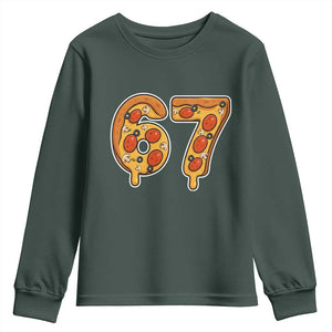Funny 67 Pizza Lover Youth Sweatshirt Six Seven Gen Alpha Slang TS11 Dark Forest Green Print Your Wear