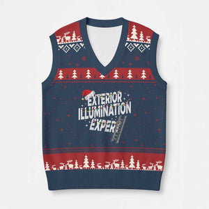 Funny Xmas Exterior Illumination Expert V-Neck Knit Sweater Vest Xmas Lights Decorator TS11 Navy Red Print Your Wear
