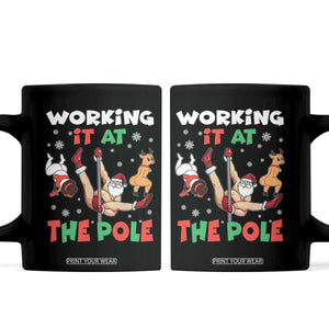 Funny Christmas Naughty Santa Coffee Mug Working It At The Pole TS11 Black Print Your Wear