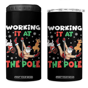 Funny Christmas Naughty Santa 4 in 1 Can Cooler Tumbler Working It At The Pole TS11 One Size: 16 oz Black Print Your Wear