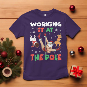 Funny Christmas Naughty Santa T Shirt Working It At The Pole TS11 Purple Print Your Wear