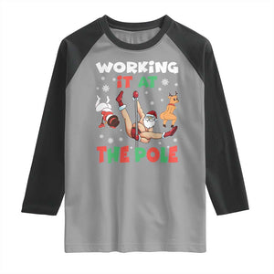 Funny Christmas Naughty Santa Raglan Shirt Working It At The Pole TS11 Sport Gray Black Print Your Wear
