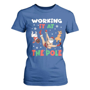 Funny Christmas Naughty Santa T Shirt For Women Working It At The Pole TS11 Royal Blue Print Your Wear