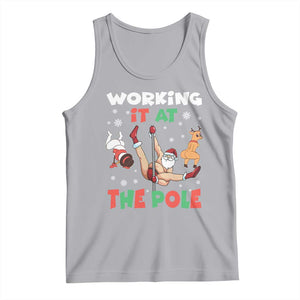 Funny Christmas Naughty Santa Tank Top Working It At The Pole TS11 Athletic Heather Print Your Wear