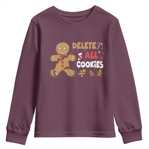 Funny Christmas Delete All Cookies Youth Sweatshirt Xmas Gingerbread TS11 Maroon Print Your Wear