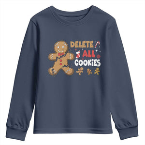 Funny Christmas Delete All Cookies Youth Sweatshirt Xmas Gingerbread TS11 Navy Print Your Wear