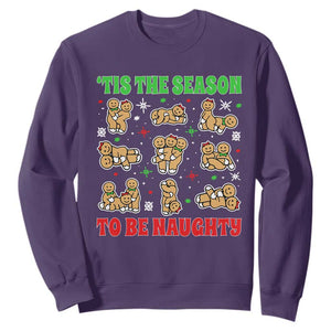Funny Xmas Tis The Season To Be Naughty Sweatshirt Xmas Adult Humor Gingerbread TS11 Purple Print Your Wear