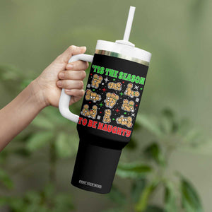 Funny Xmas Tis The Season To Be Naughty Tumbler With Handle Xmas Adult Humor Gingerbread TS11 Print Your Wear