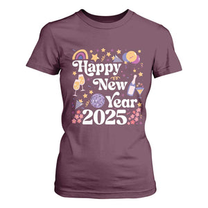 Happy New Year 2025 T Shirt For Women Cute New Year's Eve Party TS11 Maroon Print Your Wear
