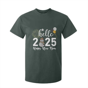 Hello 2025 Happy New Year T Shirt For Kid Snowman Firework New Year's Eve TS11 Dark Forest Green Print Your Wear