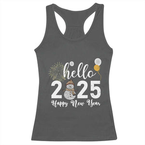 Hello 2025 Happy New Year Racerback Tank Top Snowman Firework New Year's Eve TS11 Dark Heather Print Your Wear