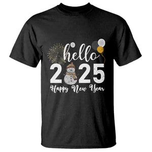 Hello 2025 Happy New Year T Shirt Snowman Firework New Year's Eve TS11 Black Print Your Wear