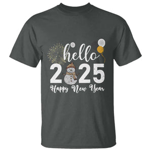 Hello 2025 Happy New Year T Shirt Snowman Firework New Year's Eve TS11 Dark Heather Print Your Wear