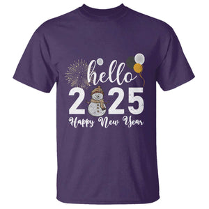 Hello 2025 Happy New Year T Shirt Snowman Firework New Year's Eve TS11 Purple Print Your Wear
