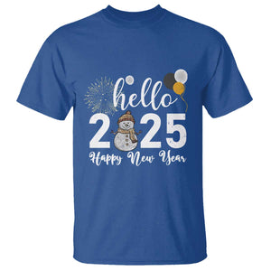 Hello 2025 Happy New Year T Shirt Snowman Firework New Year's Eve TS11 Royal Blue Print Your Wear