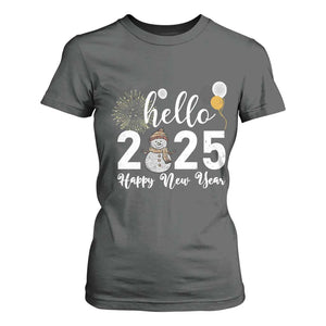 Hello 2025 Happy New Year T Shirt For Women Snowman Firework New Year's Eve TS11 Dark Heather Print Your Wear
