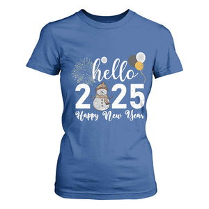 Hello 2025 Happy New Year T Shirt For Women Snowman Firework New Year's Eve TS11 Royal Blue Print Your Wear