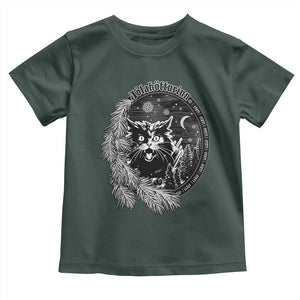 Funny Yule Black Cat Mistletoe Jolakotturinn Toddler T Shirt TS11 Dark Forest Green Print Your Wear