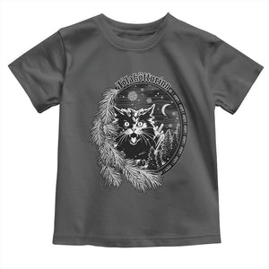 Funny Yule Black Cat Mistletoe Jolakotturinn Toddler T Shirt TS11 Dark Heather Print Your Wear