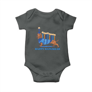 Funny Happy Hanukkah Dachshund Wiener Dog Menorah Baby Onesie TS11 Dark Heather Print Your Wear