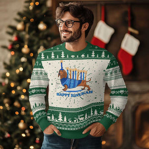 Funny Happy Hanukkah Dachshund Wiener Dog Menorah Ugly Christmas Sweater TS11 Green Print Your Wear
