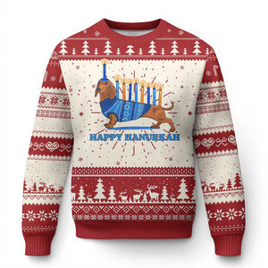 Funny Happy Hanukkah Dachshund Wiener Dog Menorah Ugly Christmas Sweater TS11 Red Print Your Wear