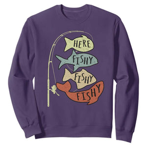 Funny Here Fishy Fishy Retro Fisherman Sweatshirt TS11 Purple Print Your Wear