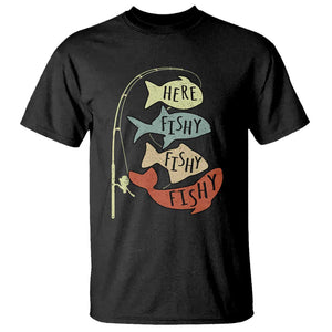 Funny Here Fishy Fishy Retro Fisherman T Shirt TS11 Black Print Your Wear