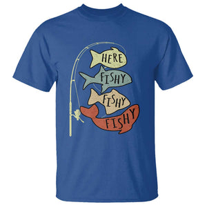 Funny Here Fishy Fishy Retro Fisherman T Shirt TS11 Royal Blue Print Your Wear