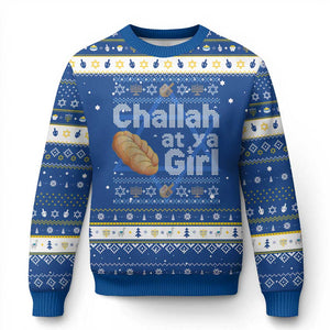 Funny Chanukah Hanukkah Ugly Sweater Challah At Ya Girl Jewish Holiday TS11 Blue White Print Your Wear