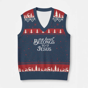 My Heart Belongs To Jesus V-Neck Knit Sweater Vest Christian Religious God Valentine's Day TS11 Navy Red Print Your Wear