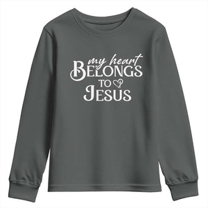 My Heart Belongs To Jesus Youth Sweatshirt Christian Religious God Valentine's Day TS11 Dark Heather Print Your Wear