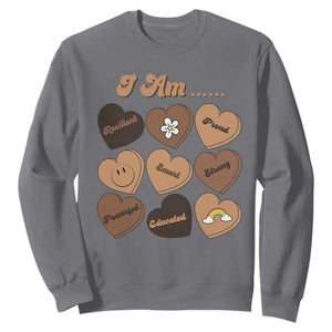 African American Proud Black History Month Sweatshirt Melanin Hearts TS11 Charcoal Print Your Wear