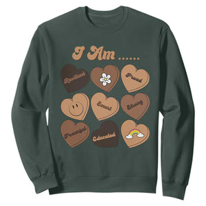 African American Proud Black History Month Sweatshirt Melanin Hearts TS11 Dark Forest Green Print Your Wear