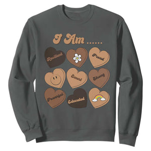 African American Proud Black History Month Sweatshirt Melanin Hearts TS11 Dark Heather Print Your Wear