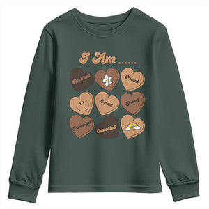 African American Proud Black History Month Youth Sweatshirt Melanin Hearts TS11 Dark Forest Green Print Your Wear