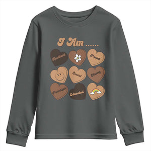 African American Proud Black History Month Youth Sweatshirt Melanin Hearts TS11 Dark Heather Print Your Wear