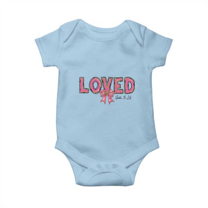 Loved John 3:16 Baby Onesie Christian Religious God Bible Verses Valentine's Day Pink Bow TS11 Light Blue Print Your Wear